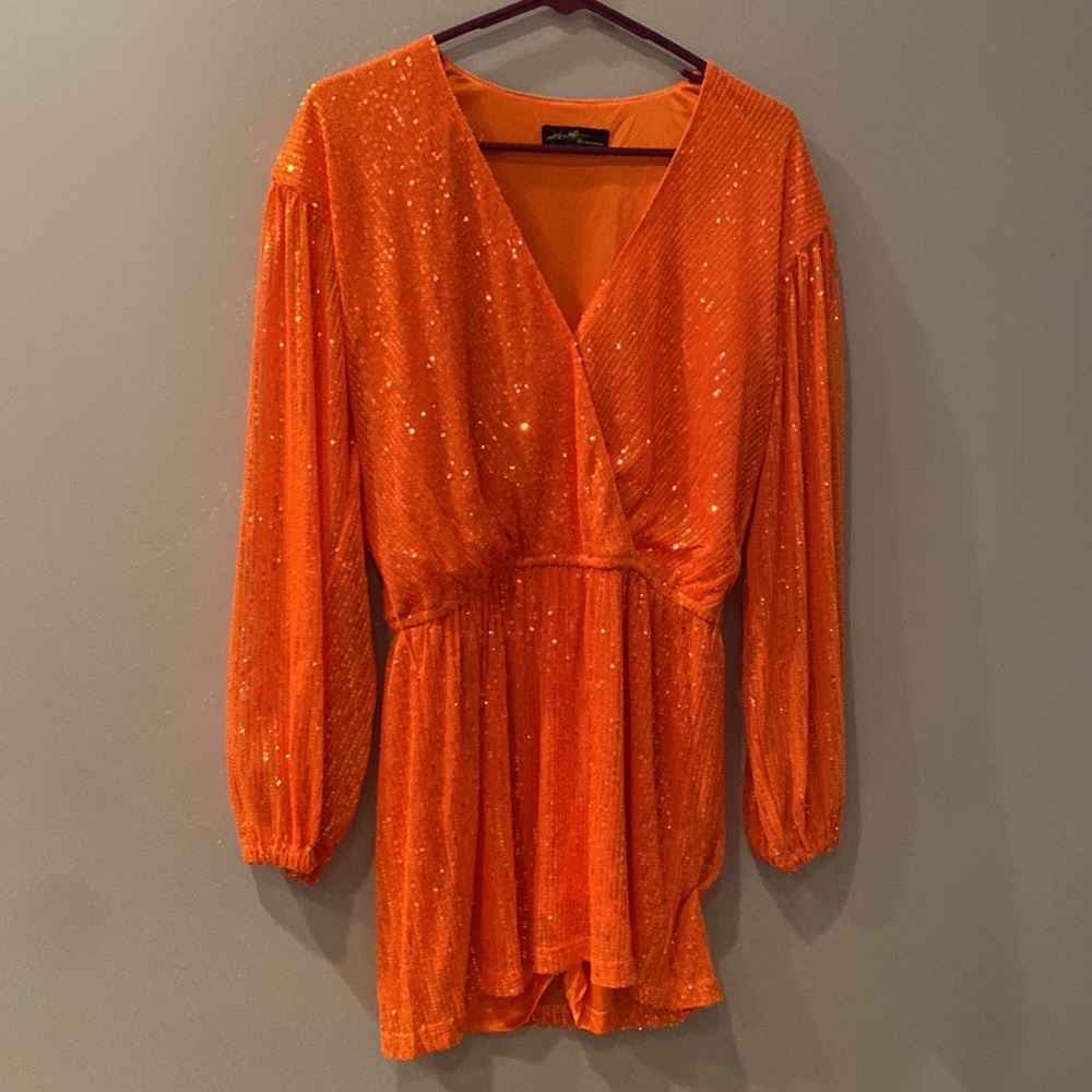 Orange sequin drape romper size M